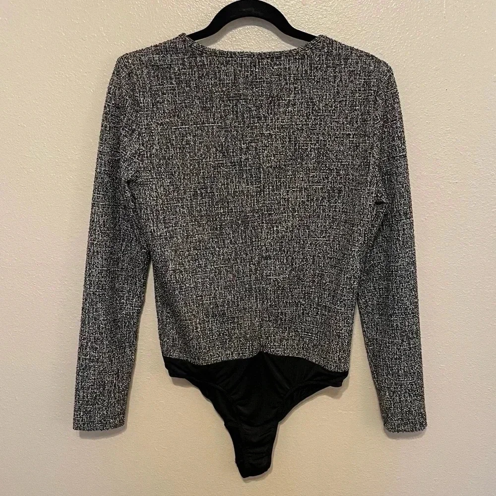 Walter Baker Skylar Tweed Long Sleeve Bodysuit Size XL Snap Closure - Picture 3 of 8